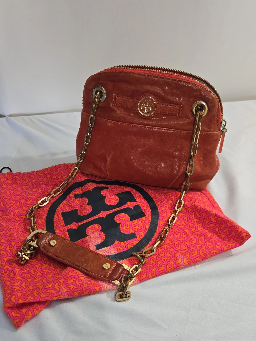 Tory Burch Orange Leather Chain-Handle Crossbody Bag